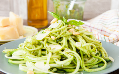 Zucchini-Spaghetti mit Basilikumpesto