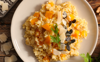 Kürbis-Risotto mit geröstetem Rosenkohl